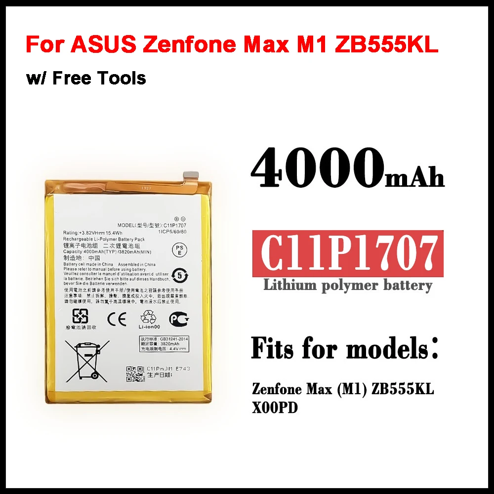 

100% Оригинальный аккумулятор C11P1707 для телефона ASUS Zenfone Max M1 ZB555KL X00PD 4040 мАч большая емкость + Бесплатные инструменты