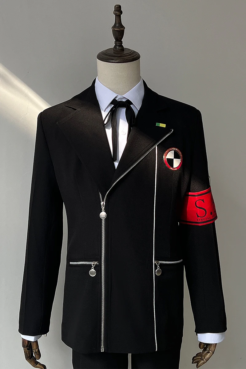 Game Persona 3 Makoto Yuki Cosplay Costume Wig Coat Pants Gekkoukan School Uniform Real Pocket Jacket Bowtie Armband Brooch Set