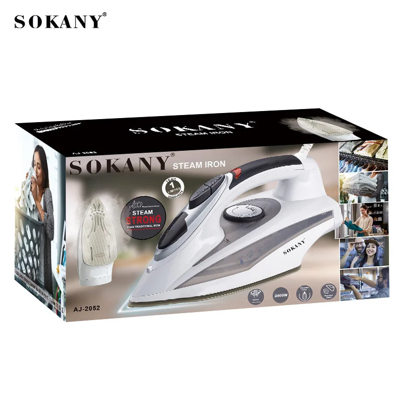 Professional Non-Stick Soleplate Steam Iron for Clothes 2400 Watts Ironing, Fabric Steamer, Self-cleaning, White