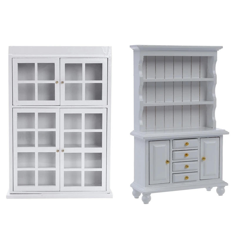 

Top Deals 2 Pcs 1/12 Dollhouse Miniature Furniture White :1 Pcs Kitchen Dining Cabinet Display Shelf & 1 Pcs Multifunction Wood