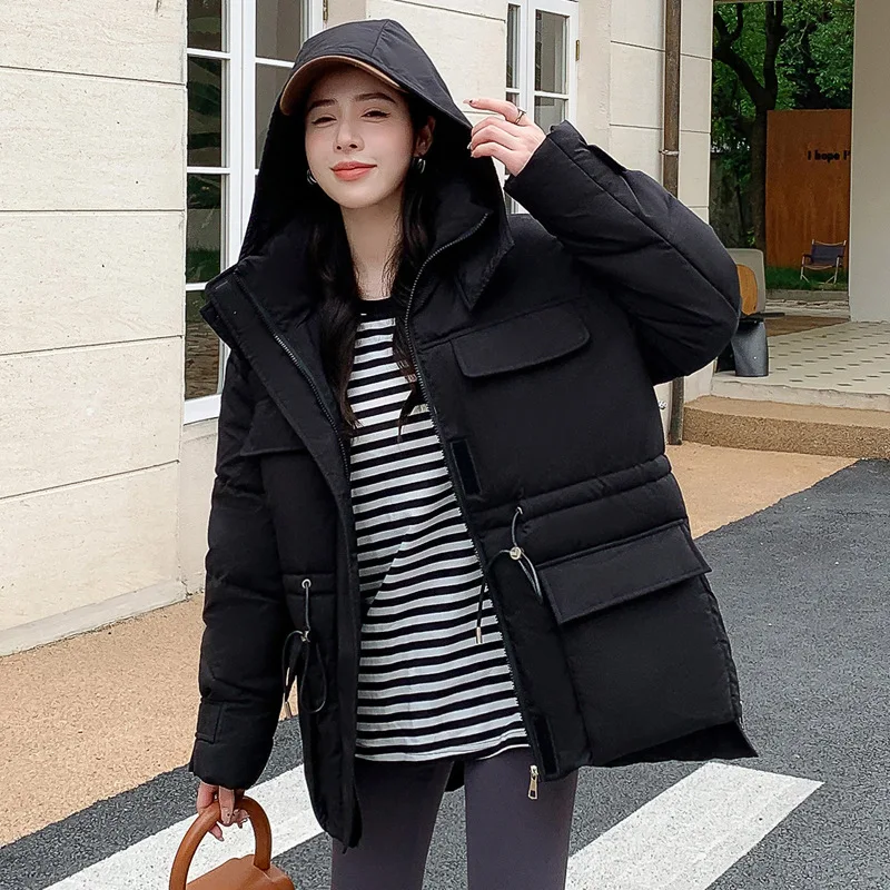 GRELLER 2022 Casual Loose Hooded Parkas Winter Jacket Women Fashion Solid Thick Winter Coat Women Elegant Cotton Padded Clothes