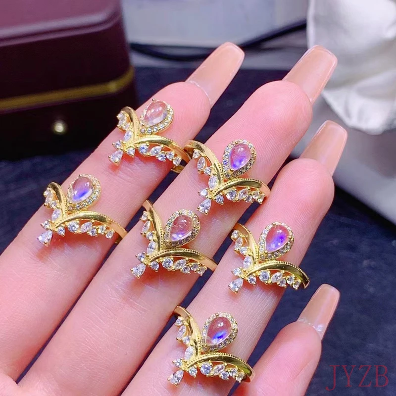 

Natural moonstone pure silver water drop exquisite high-grade light luxury design index finger ring feminine trend ring