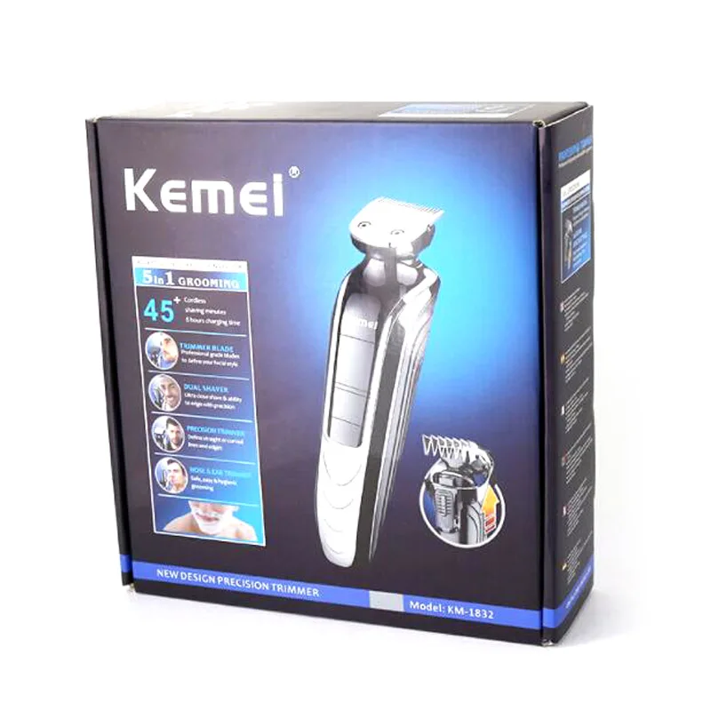 

KEMEI KM-1832 5 In 1 Professional Rechargeable Hair Trimmer Clipper Electric Shaver Razor Adjustable Beard Cutting Machine