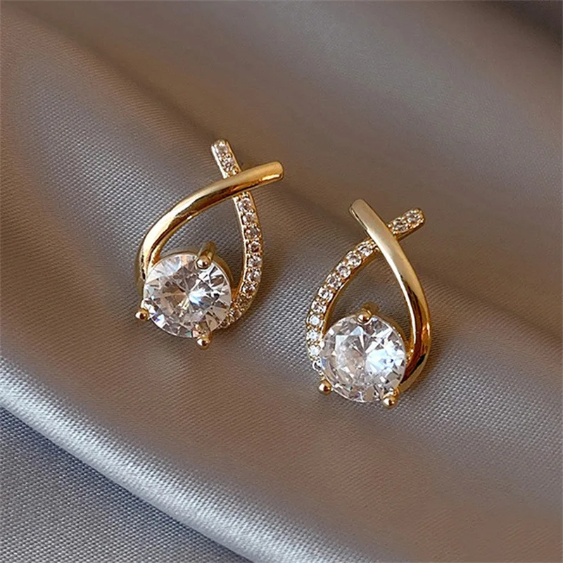 

Fashion Zircon Stud Earrings for Women Water Drop Cross Earring Classic Elegant Jewelry Wedding Party Female Accessories Gift