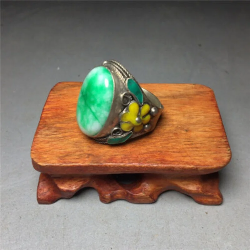 

Crafts Ring Cloisonne Ring Inlaid Jade Life Ring for Men and Women