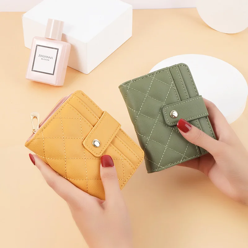 Wallet women's short Korean version simple Lingge zipper buckle wallet multi card slot large capacity zero wallet