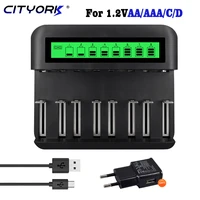 cityork 8slots intelligent fast lcd indicator usb battery charger for 1 2v aa aaa c d size ni mh ni cd rechargeable batteries