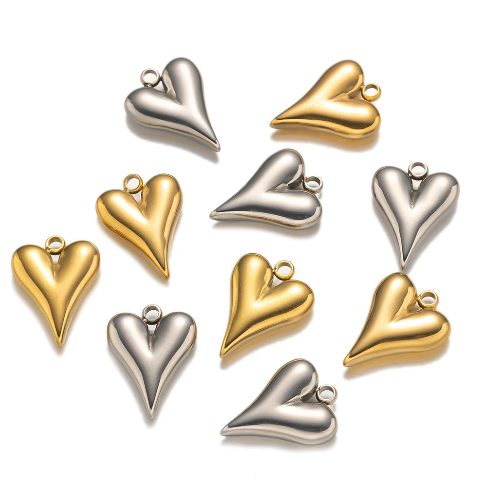 5 шт./лот 3D кулон в форме сердца из нержавеющей стали для DIY серьги ожерелье