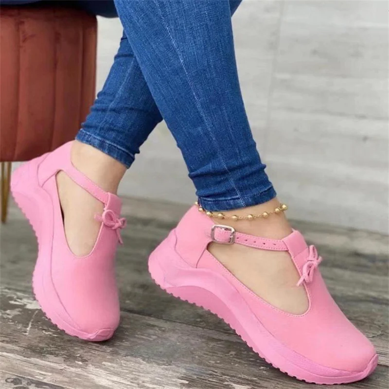 

2022 spring and summer new casual shoes women's thick-bottomed round toe buckle strap platform shoes women flats shoes women
