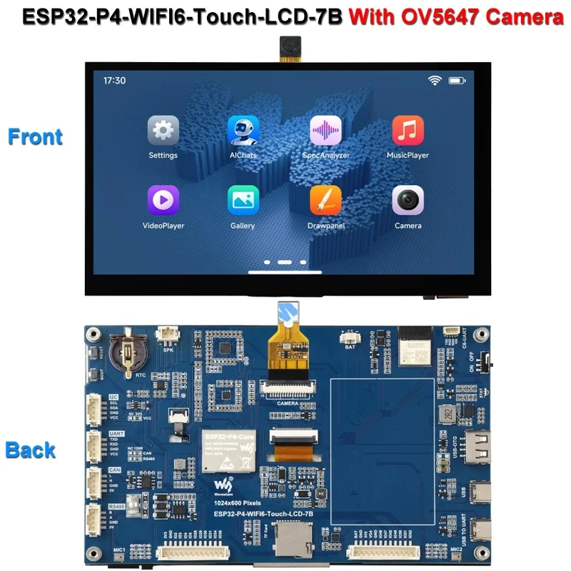 Фото Плата для разработки ESP32-P4 WIFI6 с 7-дюймовым дисплеем 1024×600 пикселей, ESP32-C6 BLE5.0, 32 МБ PSRAM, Deepseek AI №3