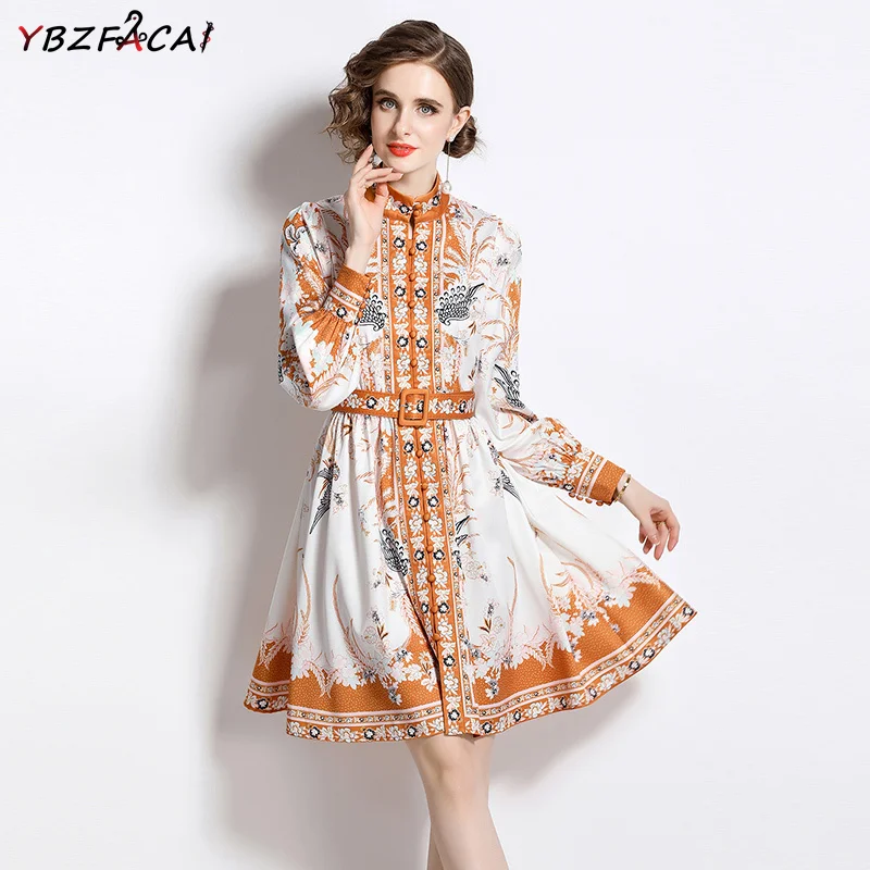 

Платье женское шифоновое с длинным рукавом, элегантное модное однобортное приталенное ТРАПЕЦИЕВИДНОЕ, с принтом позиционирования, с поясом, во французском стиле