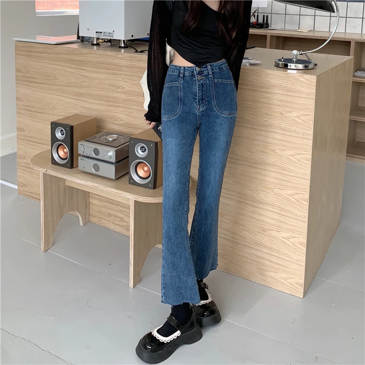 

N3880 High-waisted bootcut jeans women's new cropped slim slim wide-leg flared pants jeans