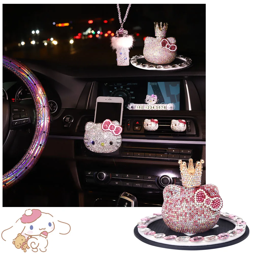 

Hellokittys полностью Алмазная автомобильная подставка для телефона зарядное устройство тканевая коробка милый аниме Kawaii чехол рулевого колеса...