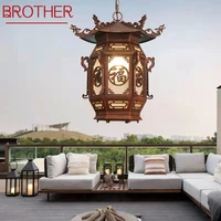 brother chinese lantern pendant lamps outdoor waterproof led brown retro chandelier for home hotel corridor decor electricity