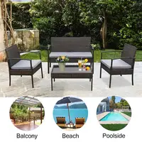 Patio Chair 4 PCS Outdoor Patio Rattan Wicker Furniture Set with Table Sofa Cushioned Light Grey