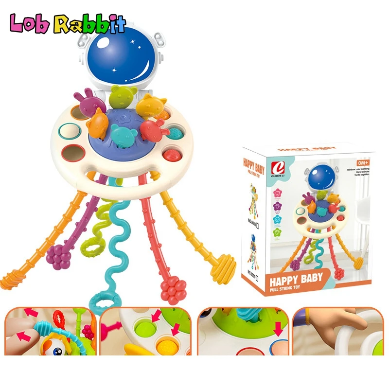 

Baby Montessori Early Educational Toys Cartoon Soft Teethers Hand Stretching Exercise Pumping Pull Toy for Kids Gifts 6 18 Month