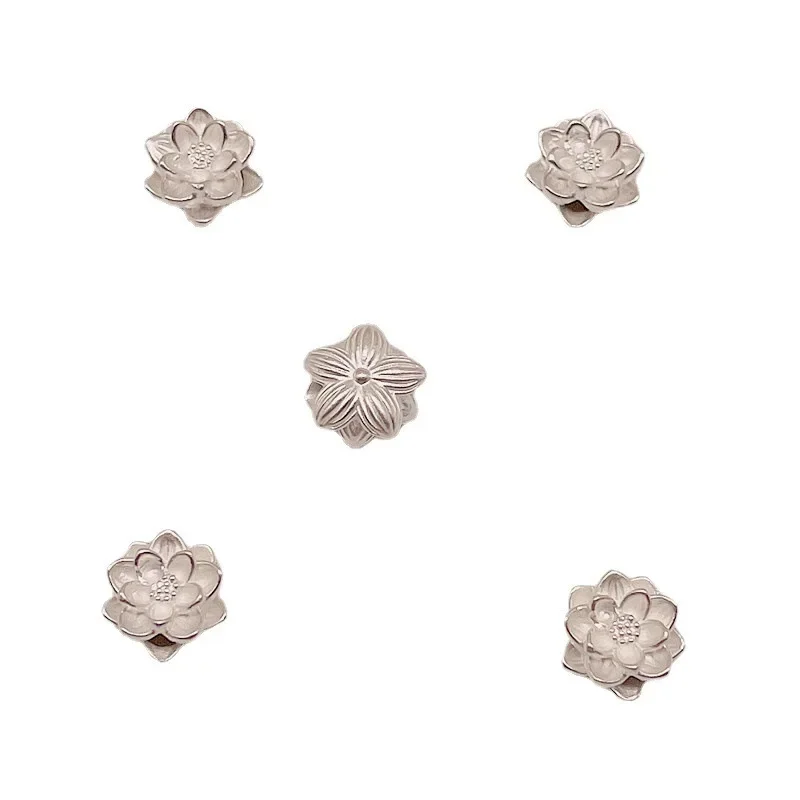 S999 Серебряный цветок лотоса Горизонтальный бисер 3D Жесткий серебряный Ручная