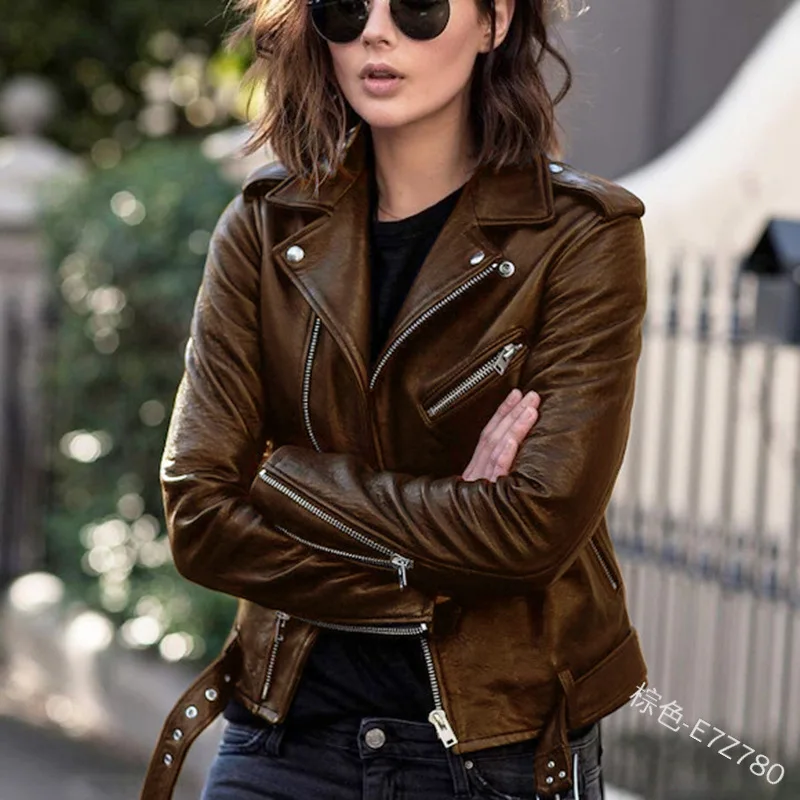 Ladies Coat Dark Academia 2023 Spring Autumn Zipper Motorcycle Jacket Women Short Faux Leather Jacket Black Red Leather Jacket