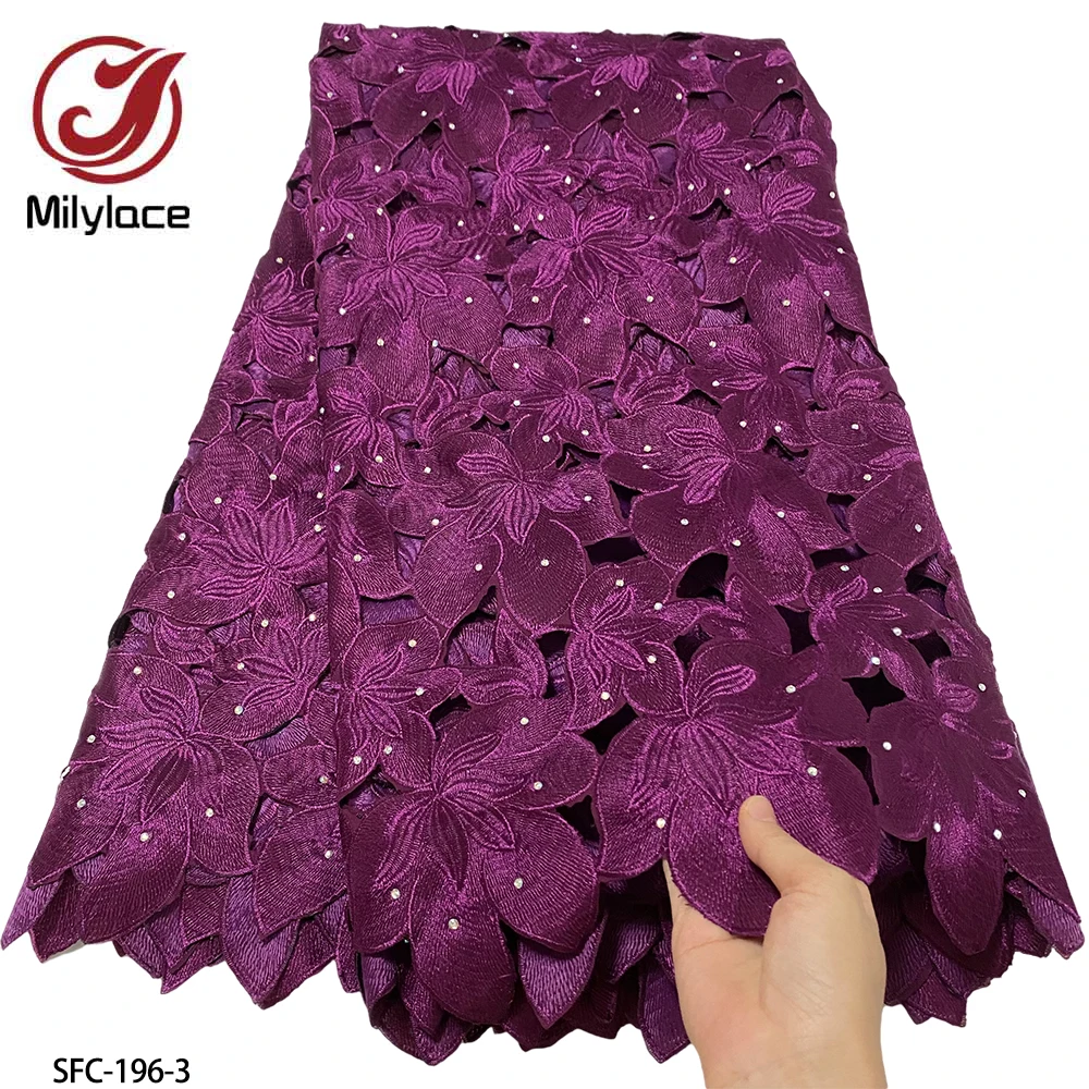 

Latest African Lace Fabric 2022 High Quality Lace Rhinestones & Embroidered 2022 African Wedding Dress Women 5 Yards SFC-196