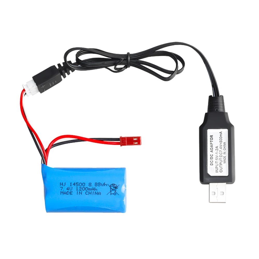 Фото Литий-ионный аккумулятор 7.4V для старых моделей TKKJ Skytech H101 H105 H103 INTEY H105, запчасти для радиоуправляемых машин, лодок, игрушек, разъем JST, 1200 мАч, 14500, 7.4V №3