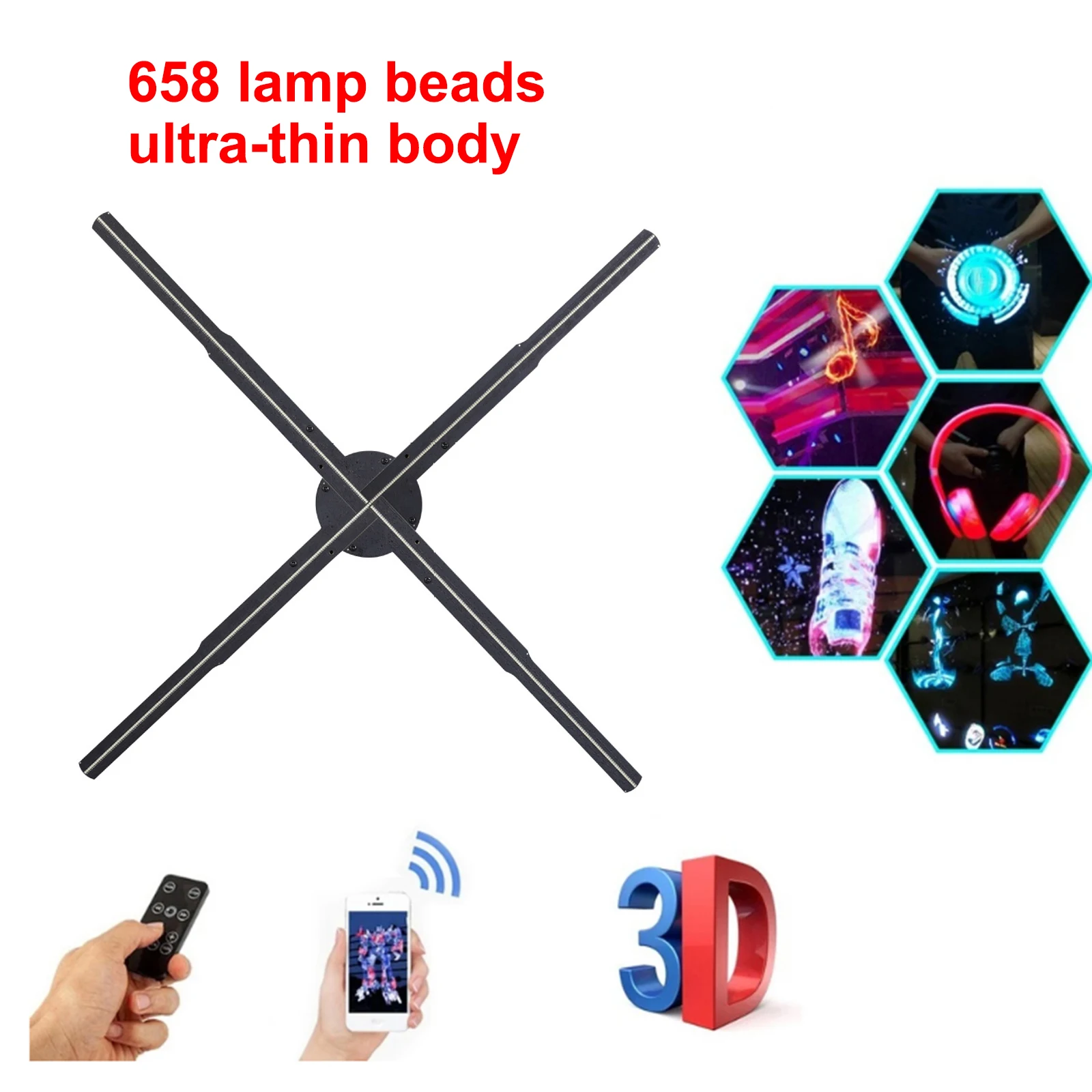 

56Cm 658LED 3D Fan Hologram Projector Wifi Display Advertising Logo Light Led Sign Holographic Lamp Three-Dimensional Projectors