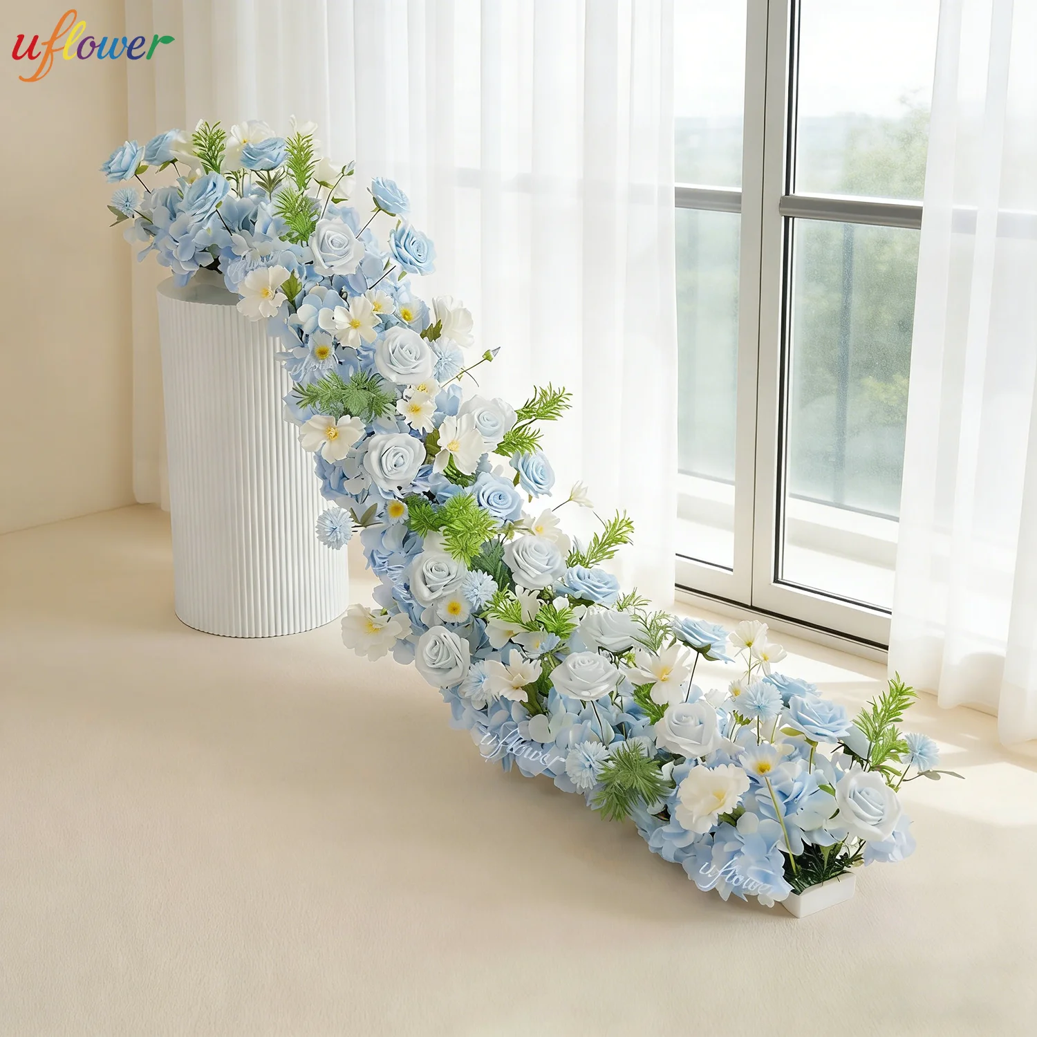 Фото Искусственные цветы Uflower Luxury Blue Rose: композиция для свадебного стола, декор для стены, арки, вечеринок и мероприятий №1