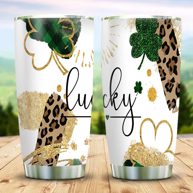 

Large Sapacity Stainless Steel Double-layer Beer Mug Thermal Insulation Cold Insulation Cups Lucky Clover Water Bottle With Lids