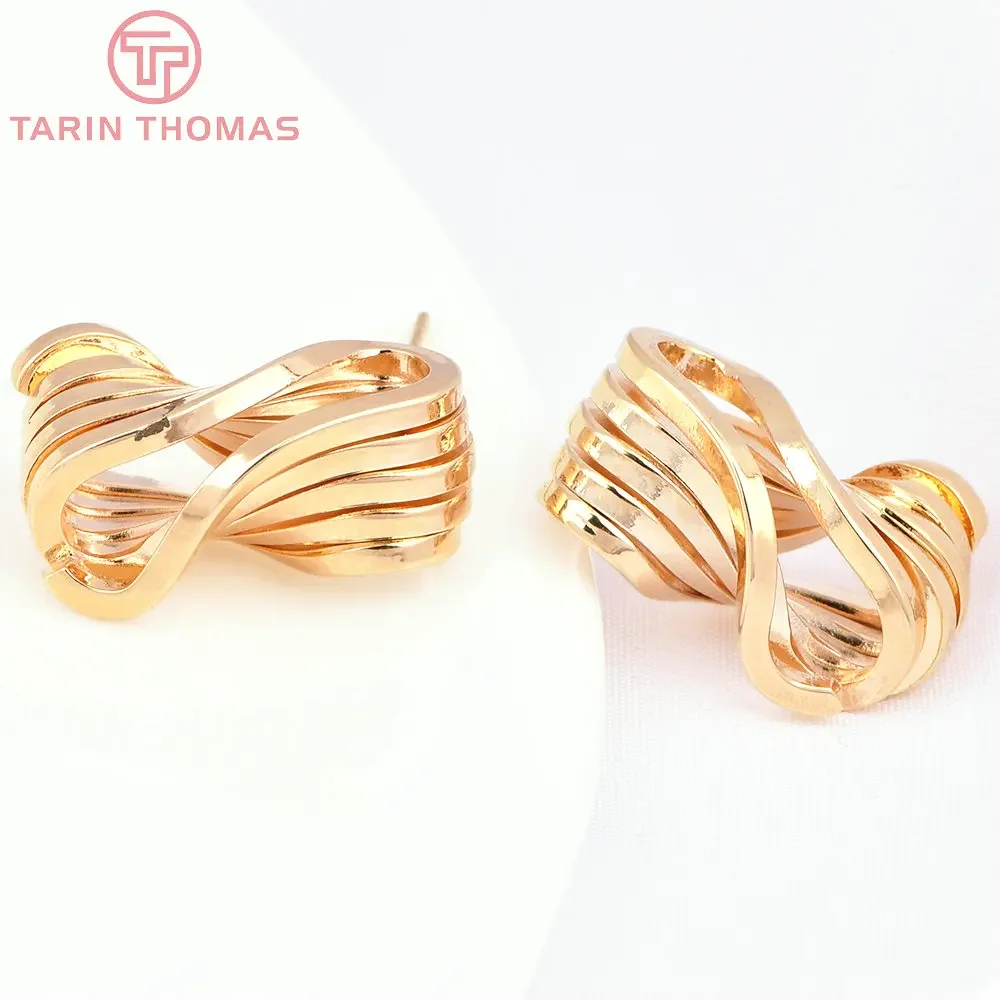 (7741) 4 шт. 10x20 5 мм 24-каратное золото латунные витые серьги-гвоздики с симметрией