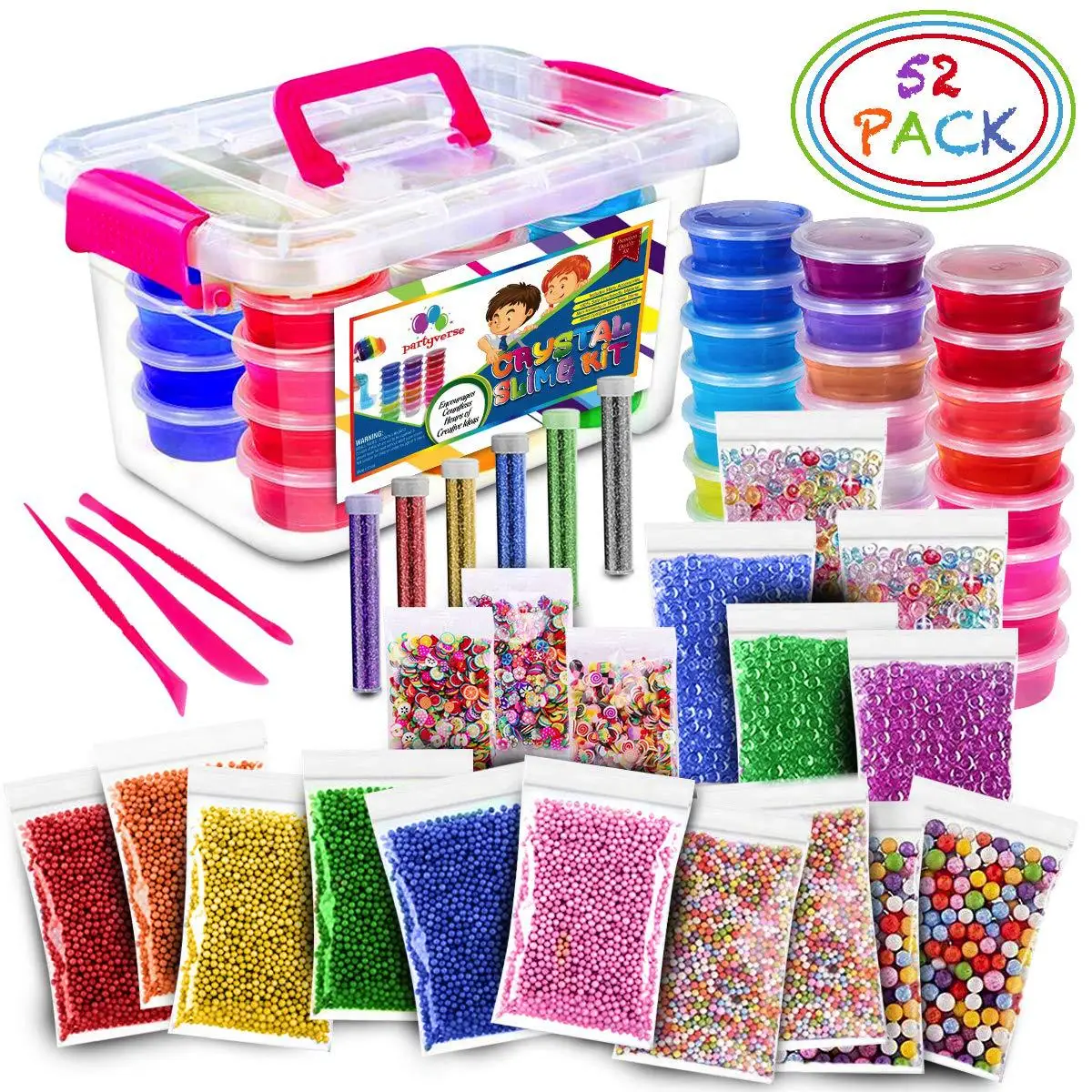 52Pack/Lot Fluffy Slime Kit 24 Color Slime Supplies Gifts for kids DIY Kit Sensory Play Stress Relief Toy Stretchy Soft for Kids
