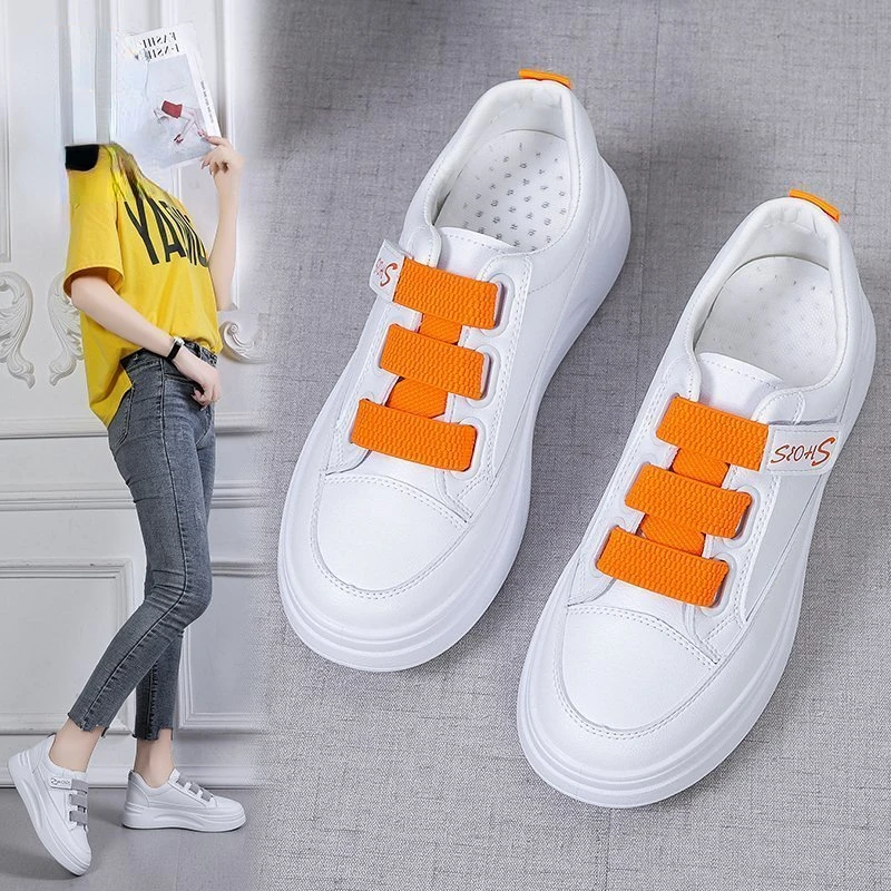 

Кроссовки женские на шнуровке, Вулканизированная подошва, на липучке, повседневная обувь, белые