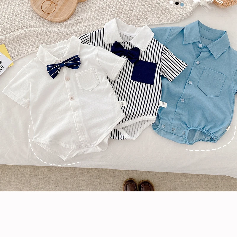 Yg Newborn Short Sleeved Jumpsuit 0-2 Years Old Summer Baby Boy Foreign Style Gentleman's Suit Baby Triangle Tight Jumpsuit