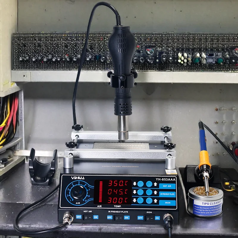 YIHUA 853AAA 3 в 1 цифровая пайка SMD распайка термофена предварительное нагревание
