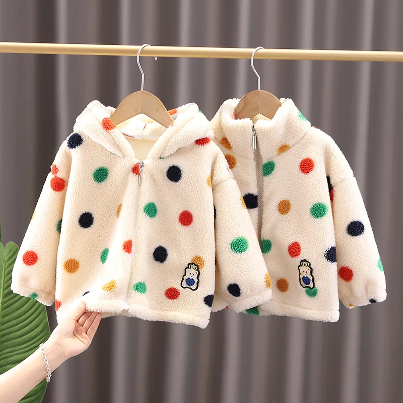 

Winter Baby Girls Polka Dot Thick Parka Jacket Outerwear Kids Clothes Children Coat Sweater Toddler Girls Hooded Cotton Jackets