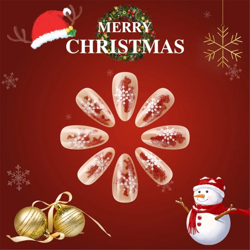 Рождественский набор для ногтей с миндалем среднего размера блестками Glossy Flase 24