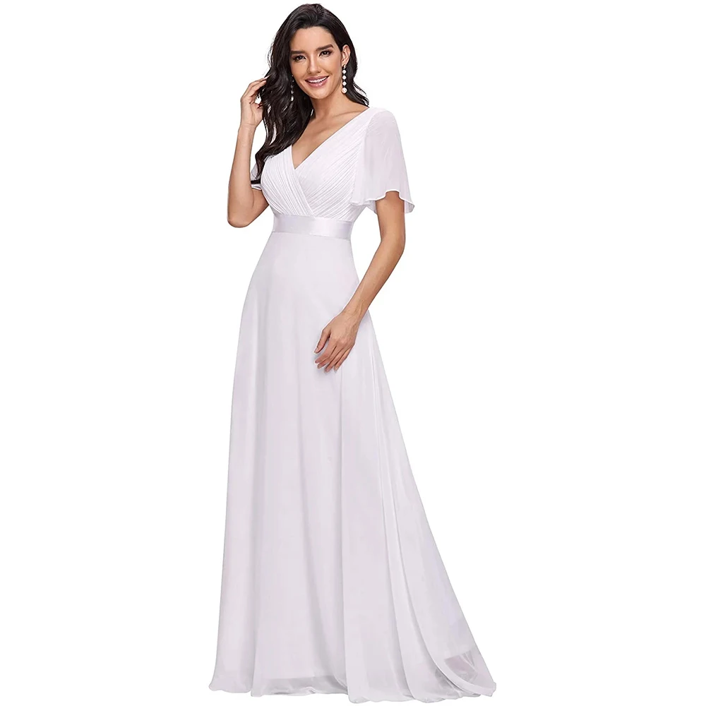 

Women's Short Sleeve V-Neck Long Evening Dress