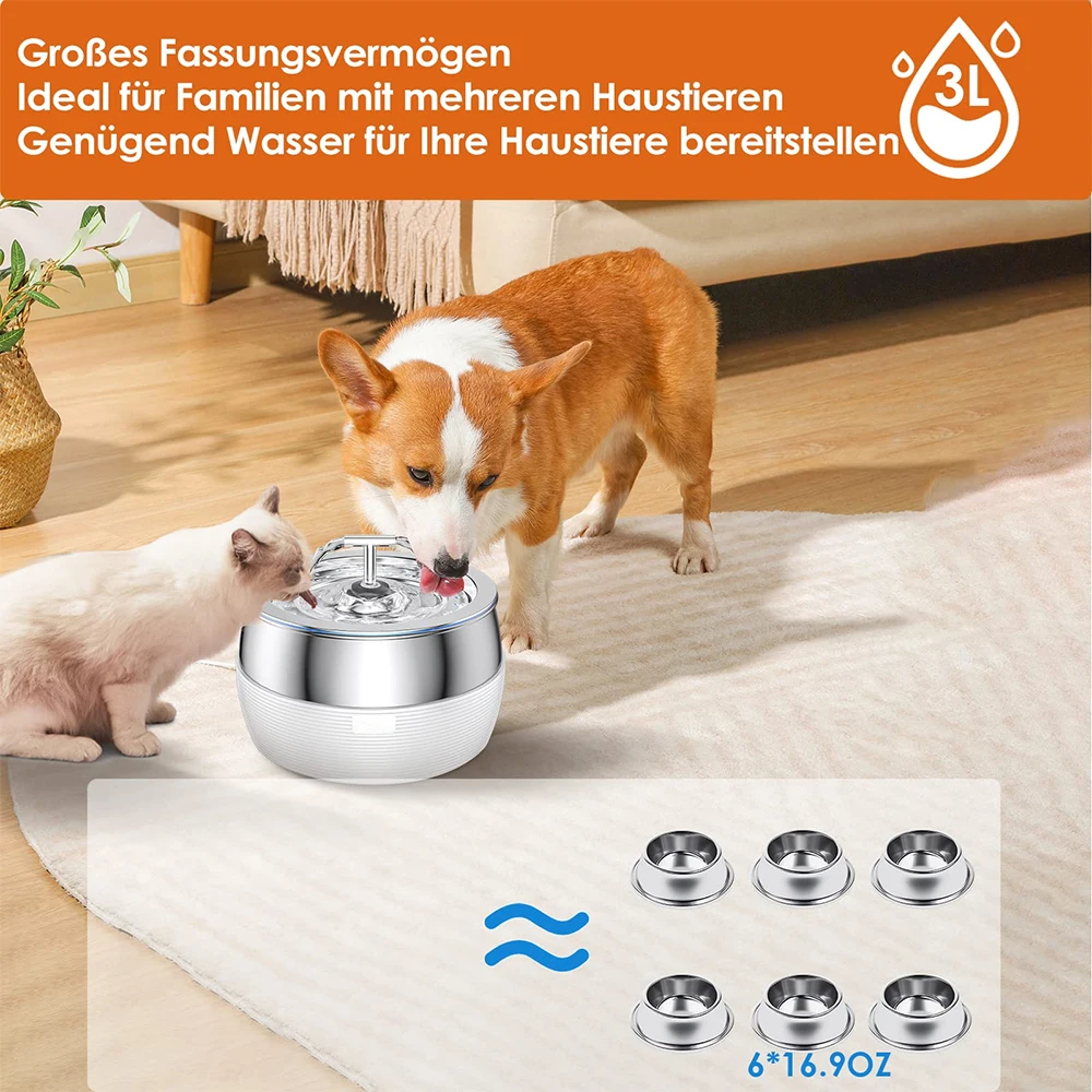 3л питьевой фонтанчик для кошек автоматическая чаша из нержавеющей стали