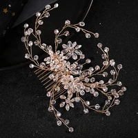 crystal beaded hair comb clear rhinestones flower hair comb golden metal chinese retro style rhinestones flower hair comb