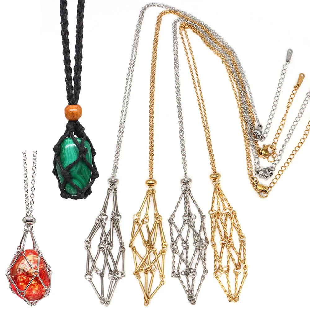 Ожерелье-клетка из нержавеющей стали с кристаллами сетчатый мешок Вощеная