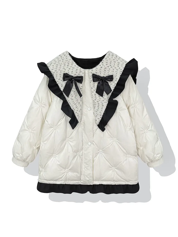 

Winter Down Coat Jacket Women Autumn Winter 2022 Thick Warm Streetwear Bubble Harajuku Korean Doll Collar Bow Fluffy Outwear