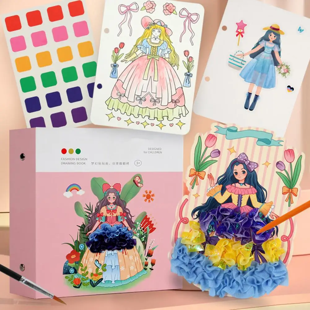

Drawing Book for Girl Princess Dress-up Activity Book with Watercolor Painting Sticker Poking Puzzle Puncture Painting Craft Kit
