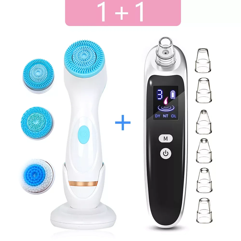 

Facial Cleansing Brush Silicone Set Bidirectional Rotation USB+Blackhead Remover Vacuum Cleaner Nose T-zone Ance Pore Clean Tool