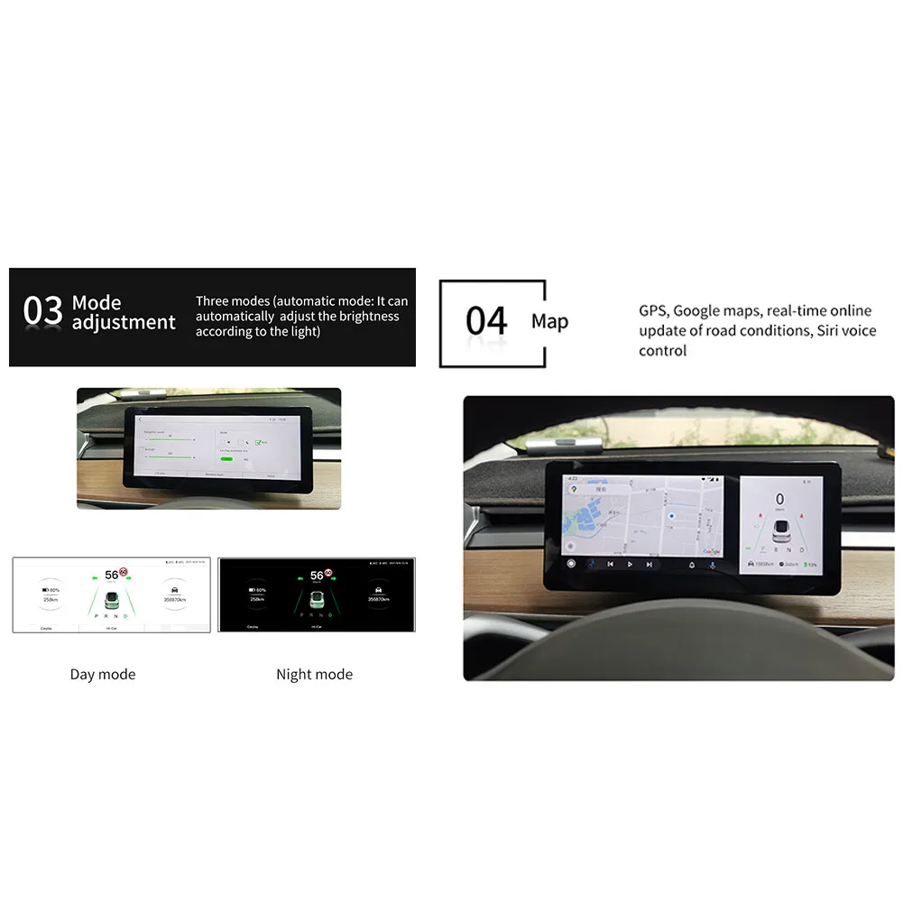 

8.8 Inch Digital LCD Dashboard Driver Display Monitor For Tesla Model 3 Model Y Wireless CarPlay 1920x720 Resolution