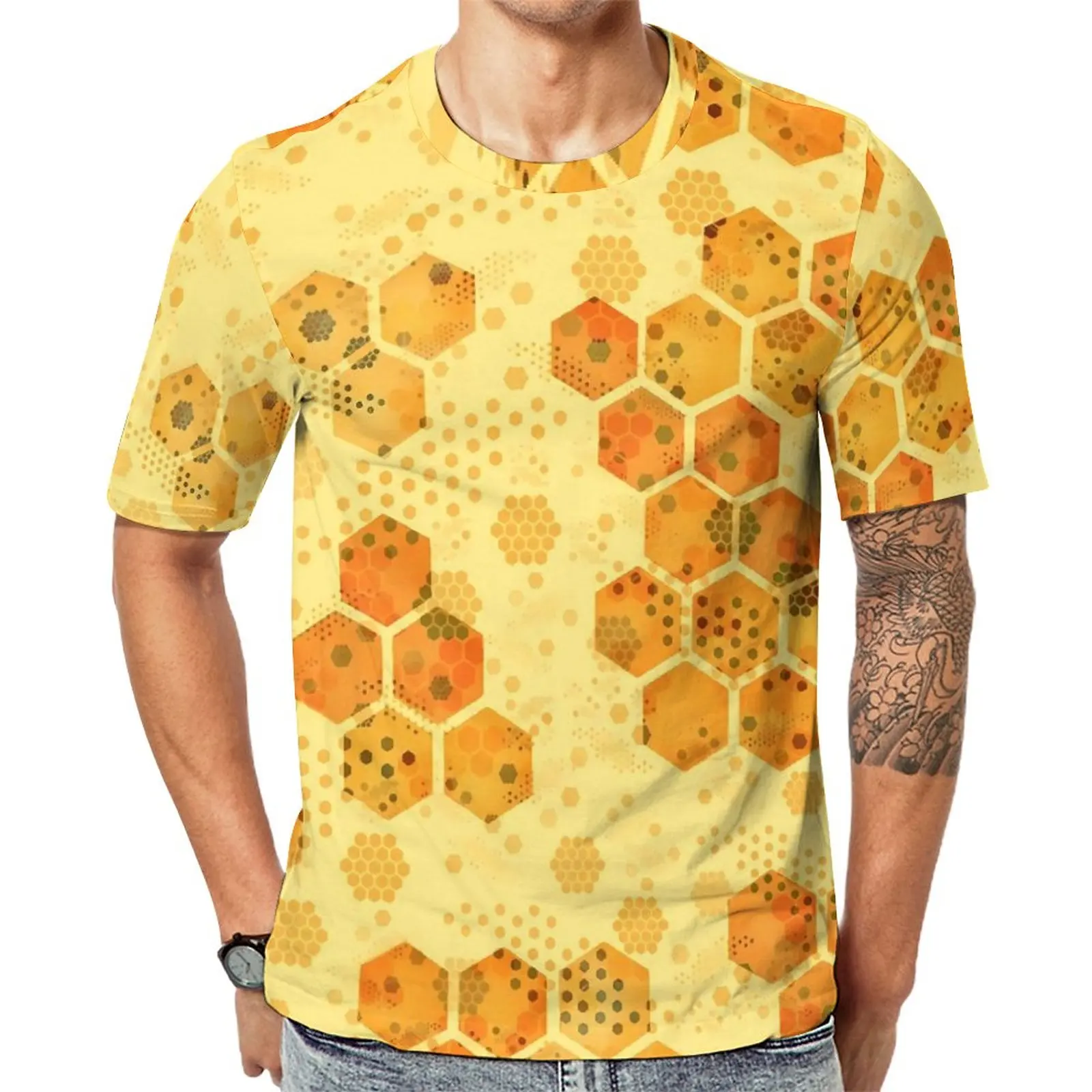 

Bee Hives T Shirt Geometric Print Vintage T Shirts Man Funny Tee Shirt Summer Short-Sleeved Pattern Tops 4XL 5XL 6XL