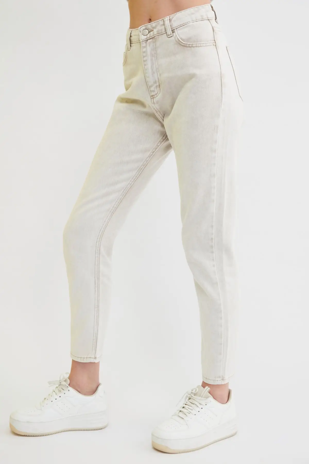 

Beige High Waist Jean Mom Women Jeans 2021