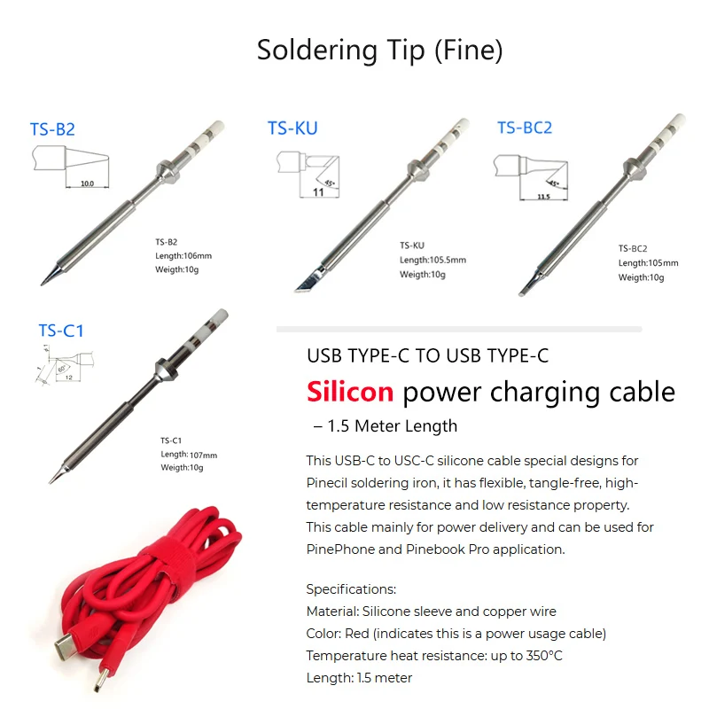 Pine64 Intelligent Portable Mini Smart Soldering Iron With Type-c to Usb C Silicon Power Charging Cable For Pinecil-bb2 enlarge