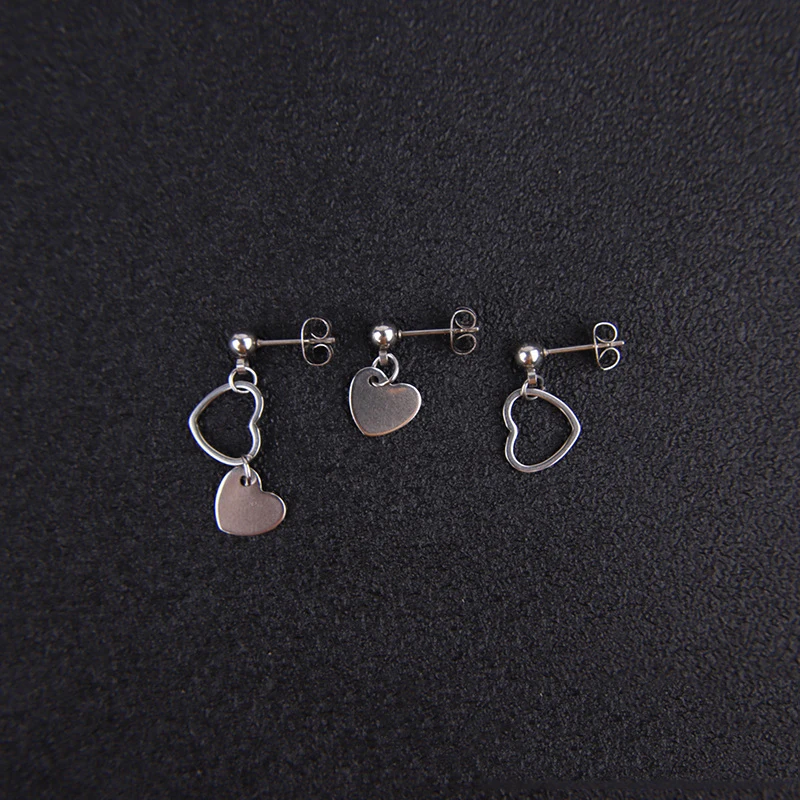 WKOUD Punk Heart Pendant Double Pierced Ears Stud Earring Ear Piercing Stainless Steel Tragus Lobe Daith Conch Helix Jewelry images - 6