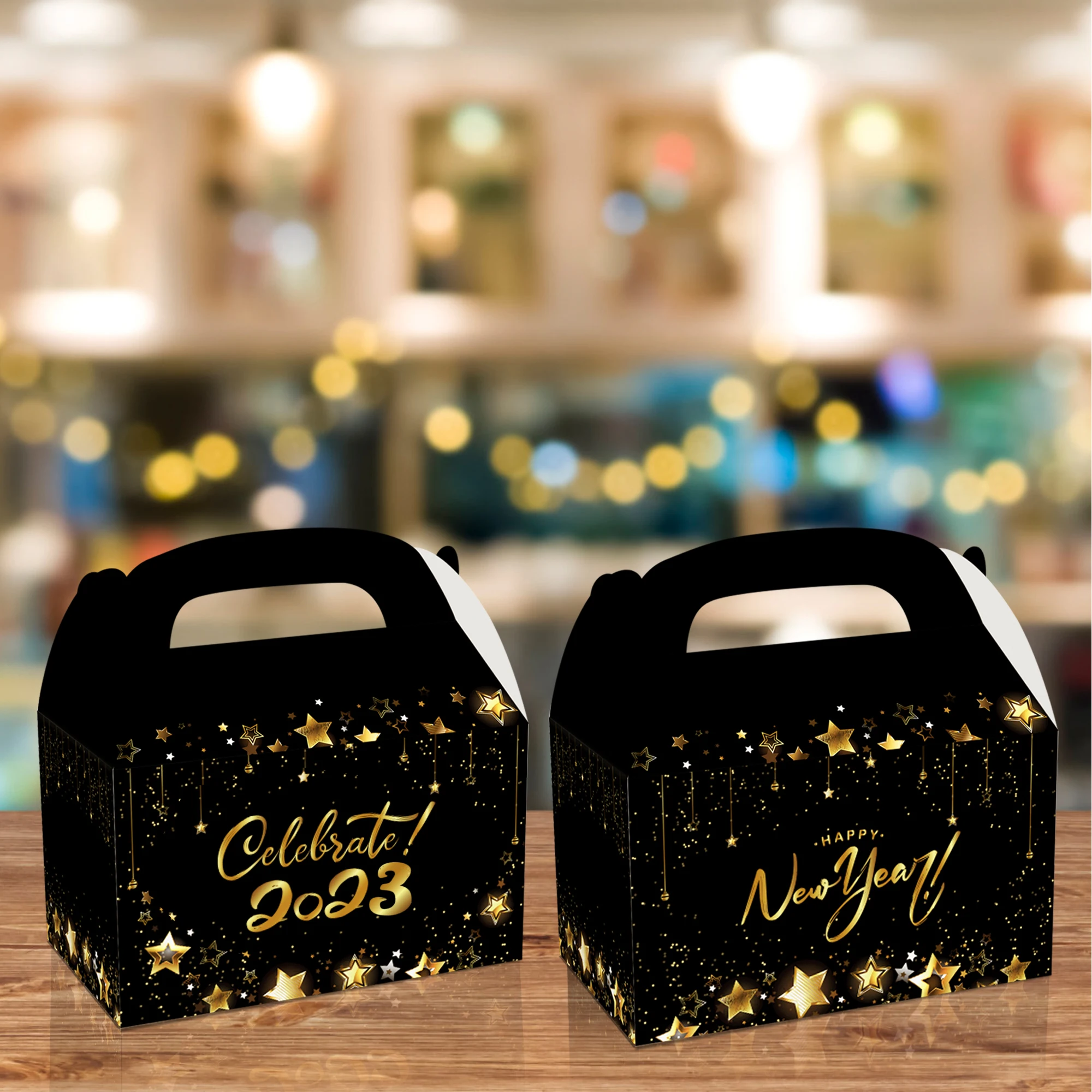 

DD067 4Pcs 2023 New Year Party Portable Paper Gift Boxes Birthday Celebrate National Day Party Candy Packing Gift Decorations