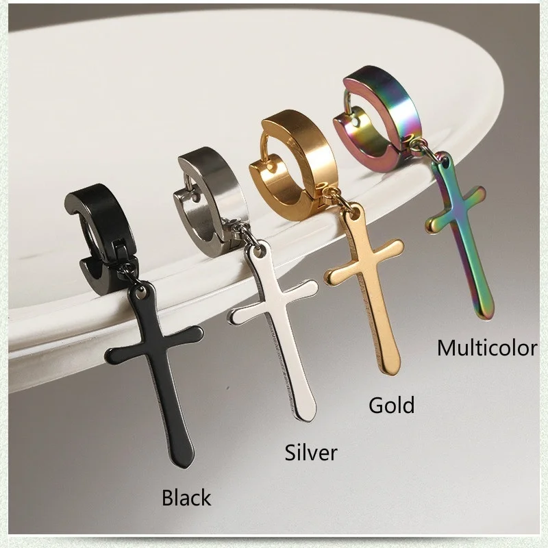 

Earrings for Women Pierced Stainless Steel Ear Clips Men Earrings Cross Stud Earrings Jewelry Hip Hop Gold Color Hoop Earrings