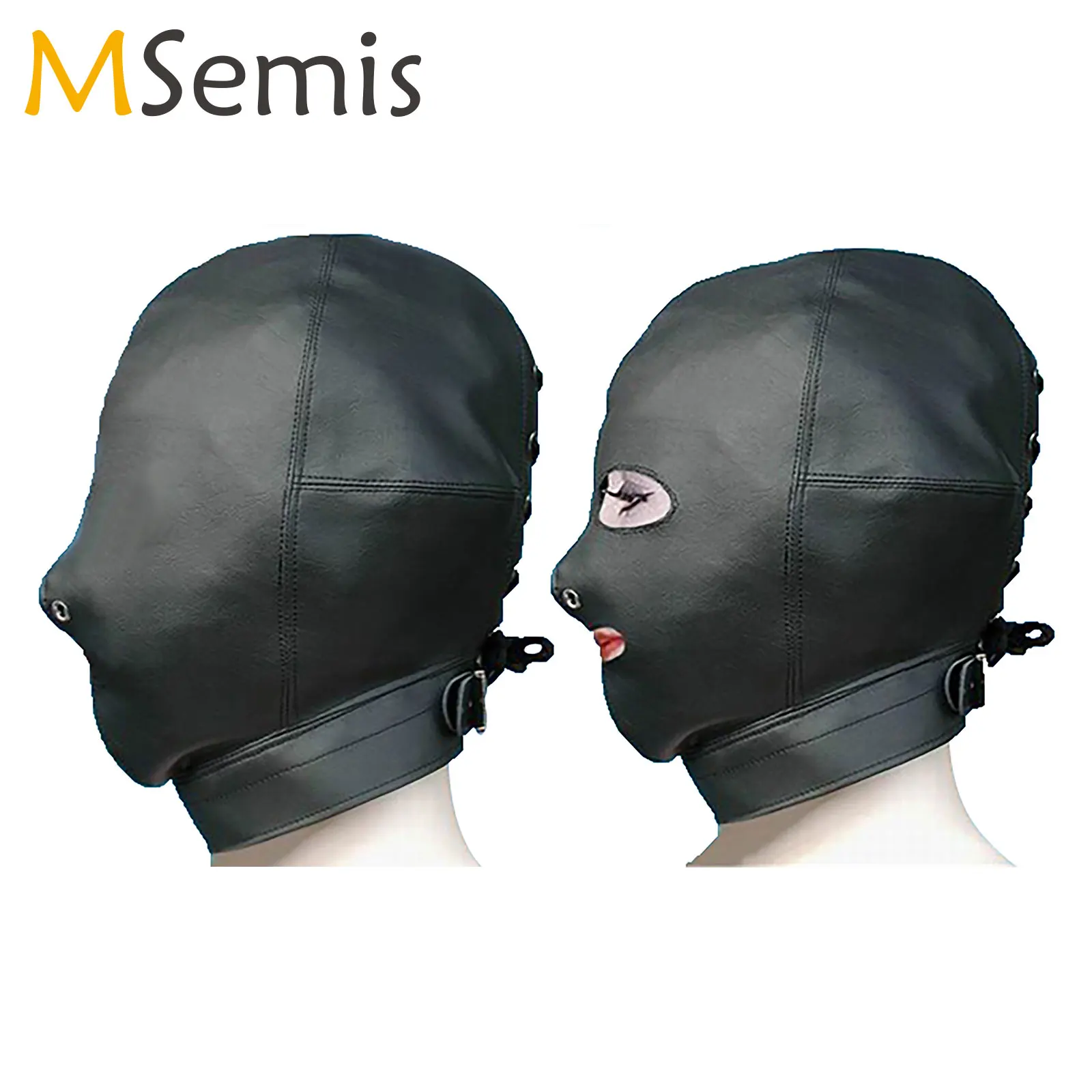 

Cosplay PU Leather Hood Head Mask Pirate Headgear Black Leather Head 3 Holes Cover Face Mask For CS Game Halloween Carnival Mask