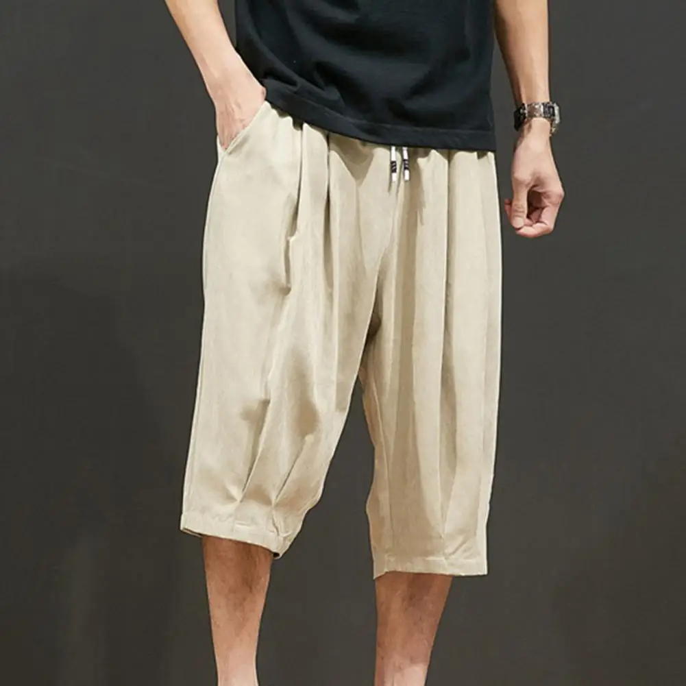 

Stylish Harem Pants Elastic Waistband Thin Men Summer Casual Cropped Trousers Anti-pilling Casual Pants Daily Garment